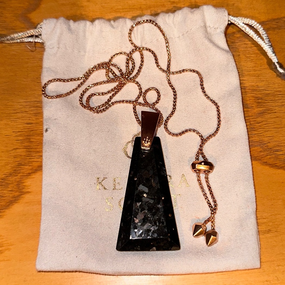 Kendra Scott Collins black granite and rose gold long necklace